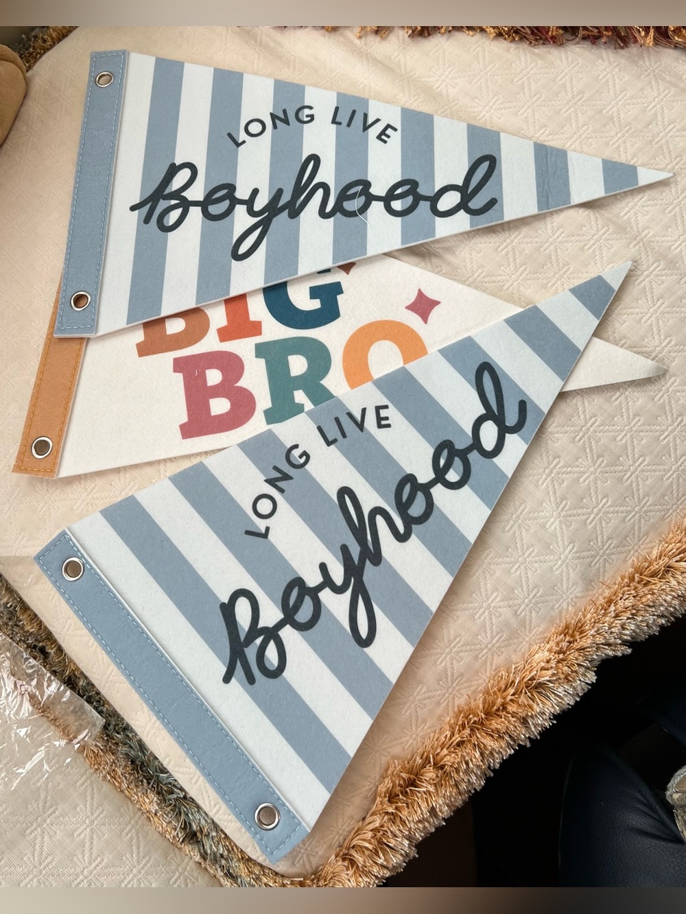 Unbranded New (set of 3) Long Live Boyhood & Big Bro Blue Stripe Pennant Banner